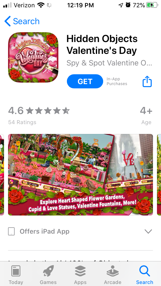 hidden objects valentines day iOS app store listing