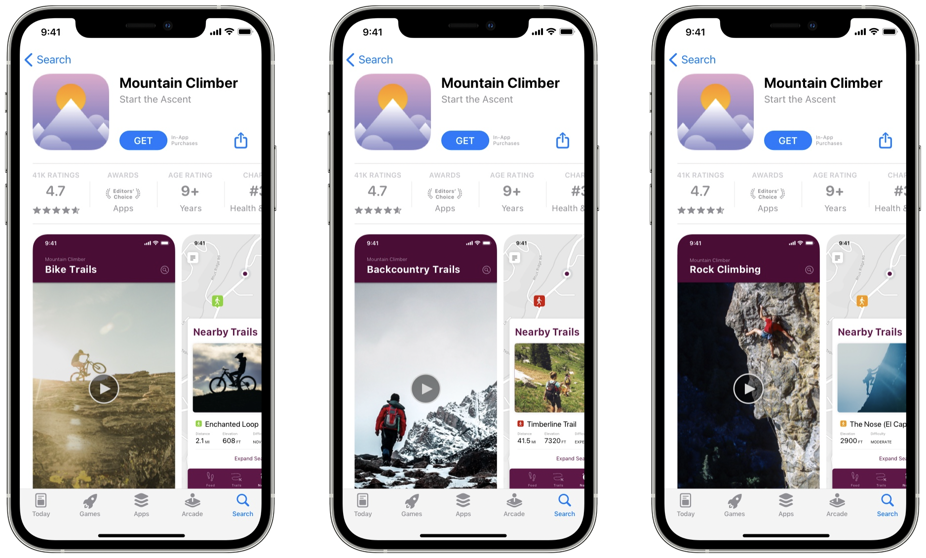 three product page examples on iphone